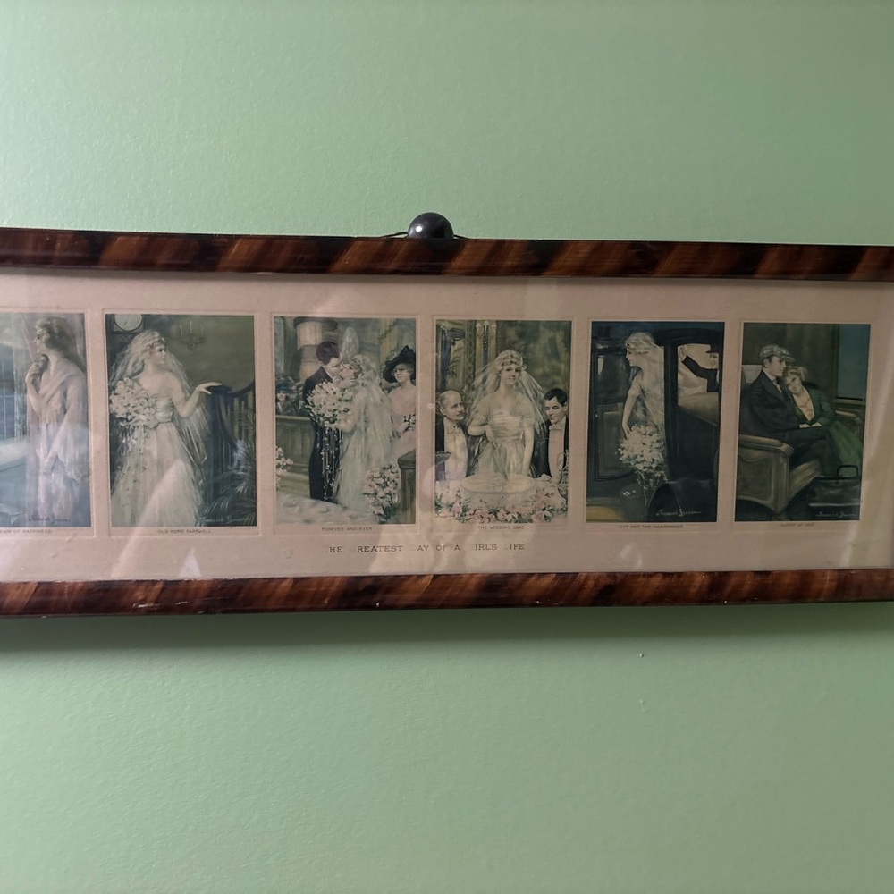 Framed Vintage Wedding Art Print in Brown Frame
